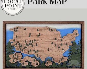Handcrafted Wooden US National Parks Map | Tree Tracker Tokens (18" x 11")