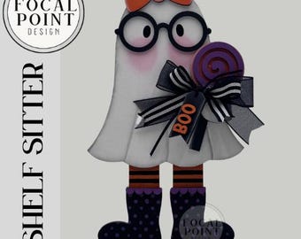 Gertie the Ghost Shelf Sitter | Hand Painted Wooden Ghost Decor |