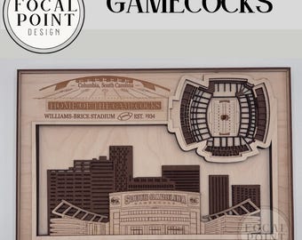 South Carolina Gamecocks Stadium 3D Wood Art - Williams Brice Stadium Laser Engraved Skyline Sign
