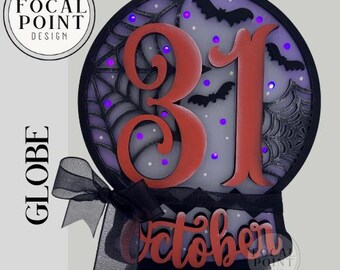 Lighted Halloween Wooden Globe | Hand Painted Spooky Bookshelf Decor