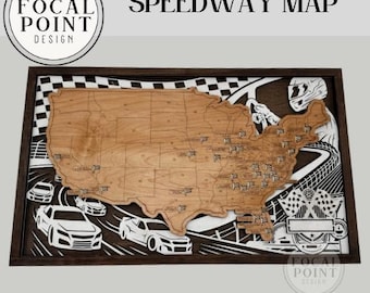 Custom American Speedway Tracker Map | Personalized Wooden US Race Track Travel Display