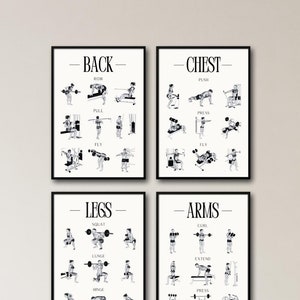 Póster de ejercicios de pared A3 para gimnasio en casa, imagen estética de fitness, descarga digital en PDF, decoración minimalista moderna imprimible en A3.