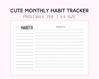 Cute Heart Monthly Habit Tracker | Pink Habit Tracker | Printable Monthly Habit Tracker | Printable PDF File | Wellness Habit Tracker