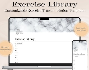 Digital Exercise Tracker / Digital Exercise Library / Notion Template / Notion Exercise Tracker / A-Z Customizable Workout Tracker