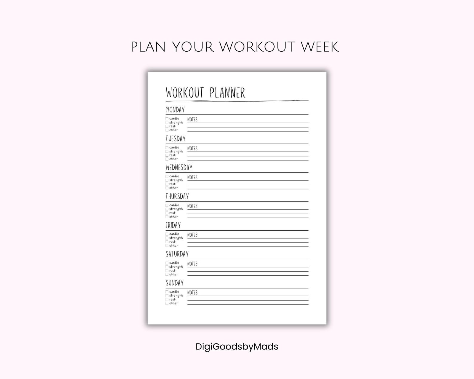 Weekly Exercise Planner | Printable Fitness Planner | PDF Workout ...