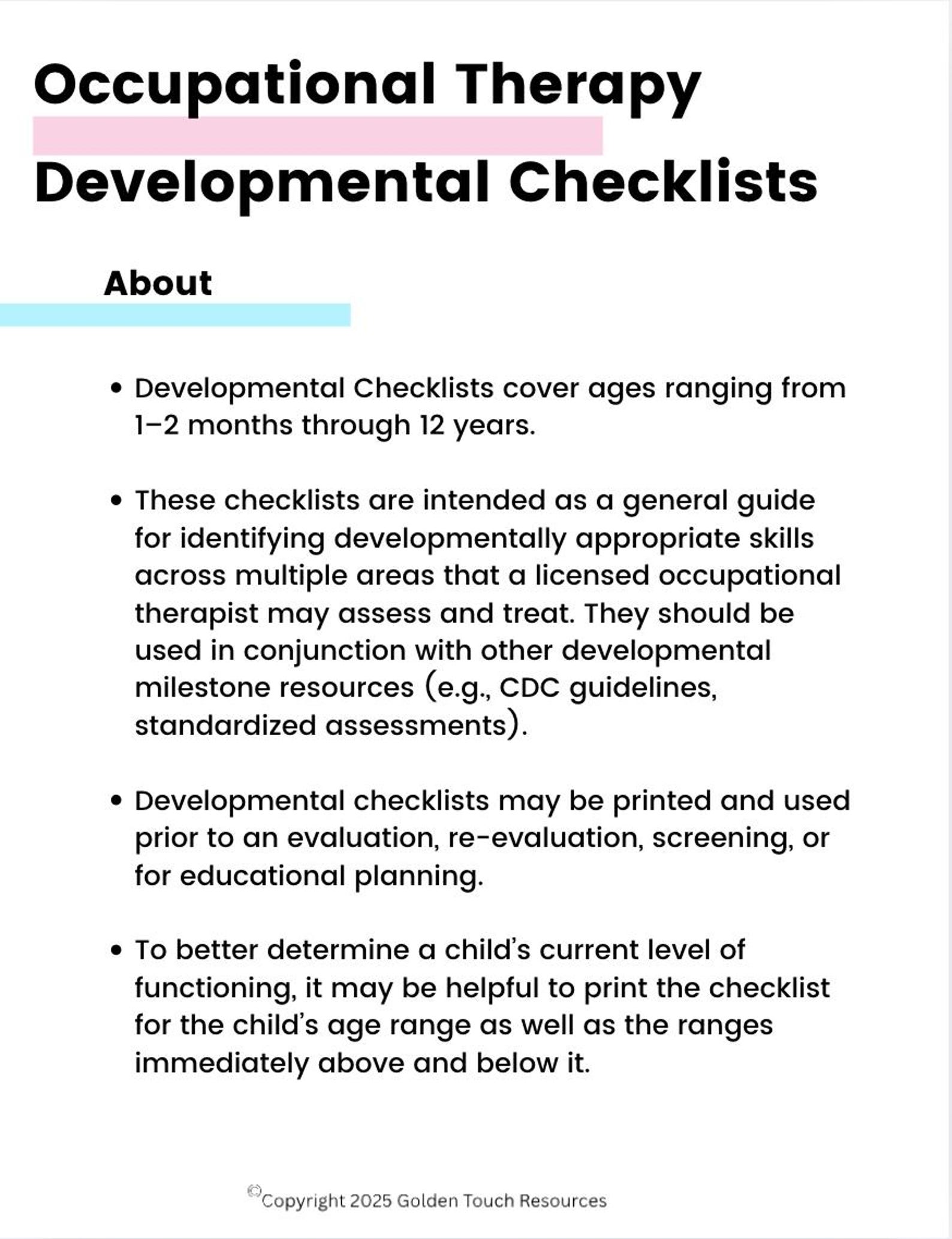 Occupational Therapy Developmental Milestones PDF Printable Evaluation ...
