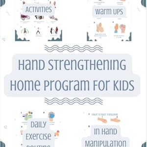 Może przedstawiać: Kolorowy, drukowany przewodnik dla dzieci dotyczący ćwiczeń wzmacniających dłonie. Przewodnik zawiera ćwiczenia, rozgrzewkę, codzienną rutynę ćwiczeń i ćwiczenia manipulacji dłonią.