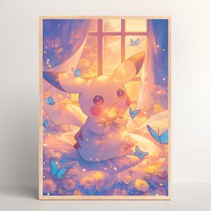 ピカチュウ パステルアートプリント – 子供部屋用かわいいポケモン