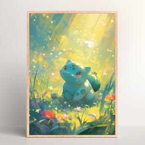 Bulbasaur Watercolor Poster – Kawaii Anime Art – Instant Download Wall Decor – Gift for Otaku & Gamers