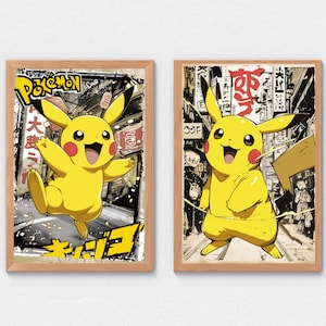 Set of 2 Pikachu Prints Urban Japanese Poster Digital Art Instant Download