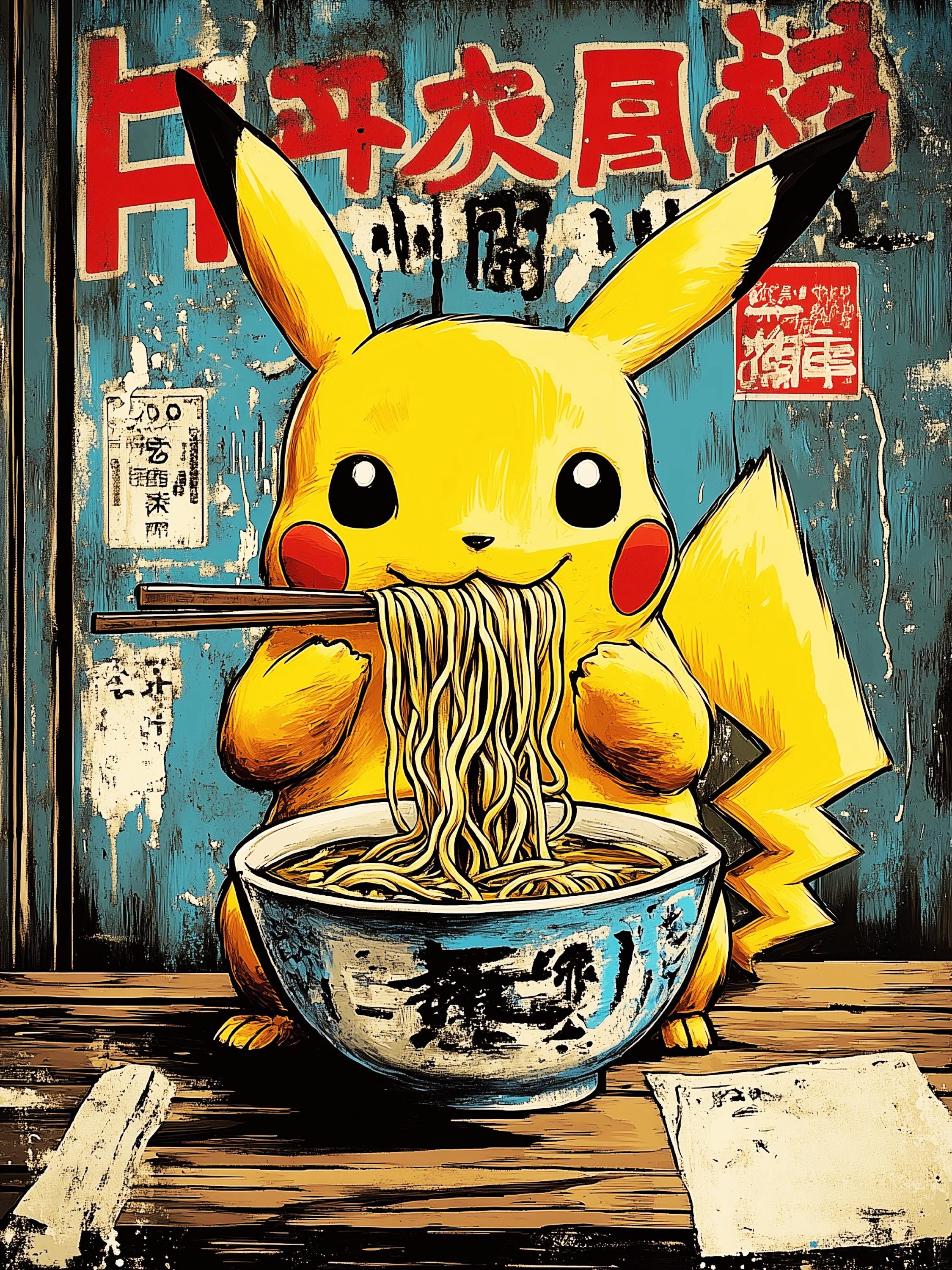 ピカチュウラーメンの日本のポスター印刷可能 • デジタルダウンロード
