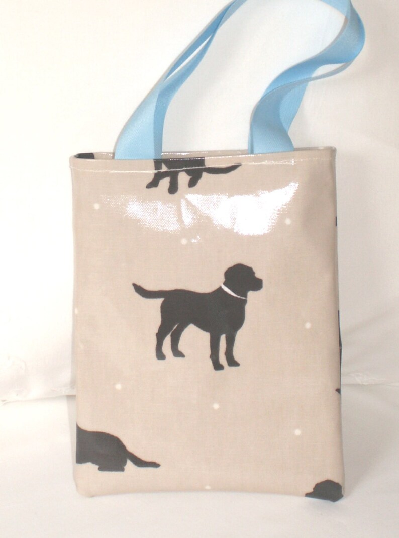 Dog Bag Mini Kids Childs Tote Bag in Labrador Dog PVC Oilcloth Dogs and Dots Gift Bag Mini Shopper