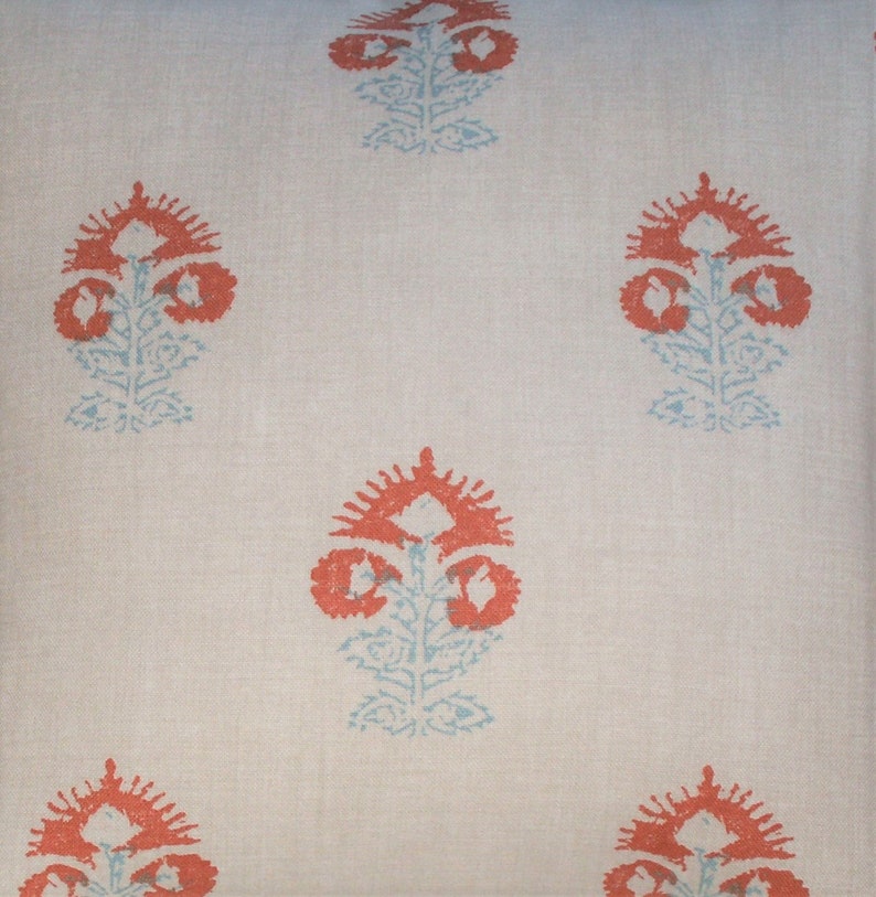 Kate Forman Iona Orange Cushion Cover, UK Designer Linen, Indian Block Print Design, 16 x 16 image 3