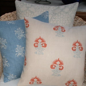 Kate Forman Iona Orange Cushion Cover, UK Designer Linen, Indian Block Print Design, 16 x 16 image 4