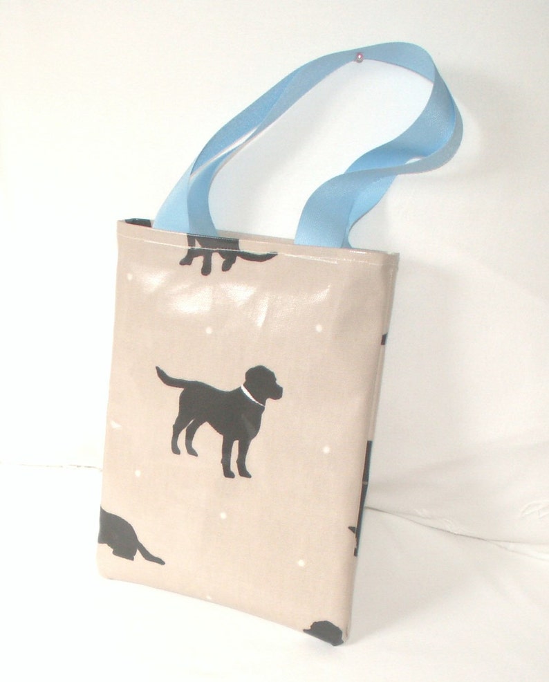 Dog Bag Mini Kids Childs Tote Bag in Labrador Dog PVC Oilcloth Dogs and Dots Gift Bag Mini Shopper