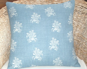 Kate Forman Agnes Blue Linen Cushion Cover, UK Designer Linen, Contemporary Floral Design