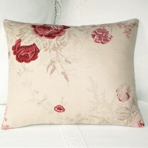 Kate Forman Red Roses, Cushion / Lumbar Throw Pillow Cover - UK Designer Linen, Bold Pink & Raspberry Red Cabbage Roses