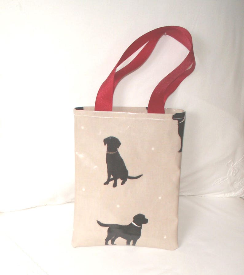 Dog Bag Mini Kids Childs Tote Bag in Labrador Dog PVC Oilcloth Dogs and Dots Gift Bag Mini Shopper