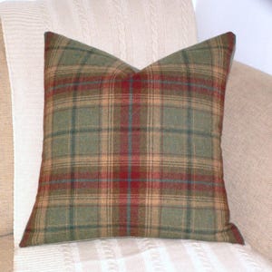 Pure Wool Tartan, Tweed Cushion / Pillow Cover, Green, Red & Blue Tartan, Balmoral Design, Lodge Pillow
