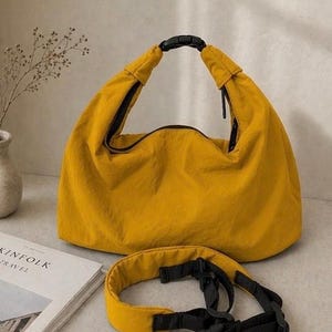 Bolso hobo de nailon, bolso de mano, resistente al agua, convertible en bandolera, correa ajustable, estilo minimalista para hombres y mujeres. imagen 6