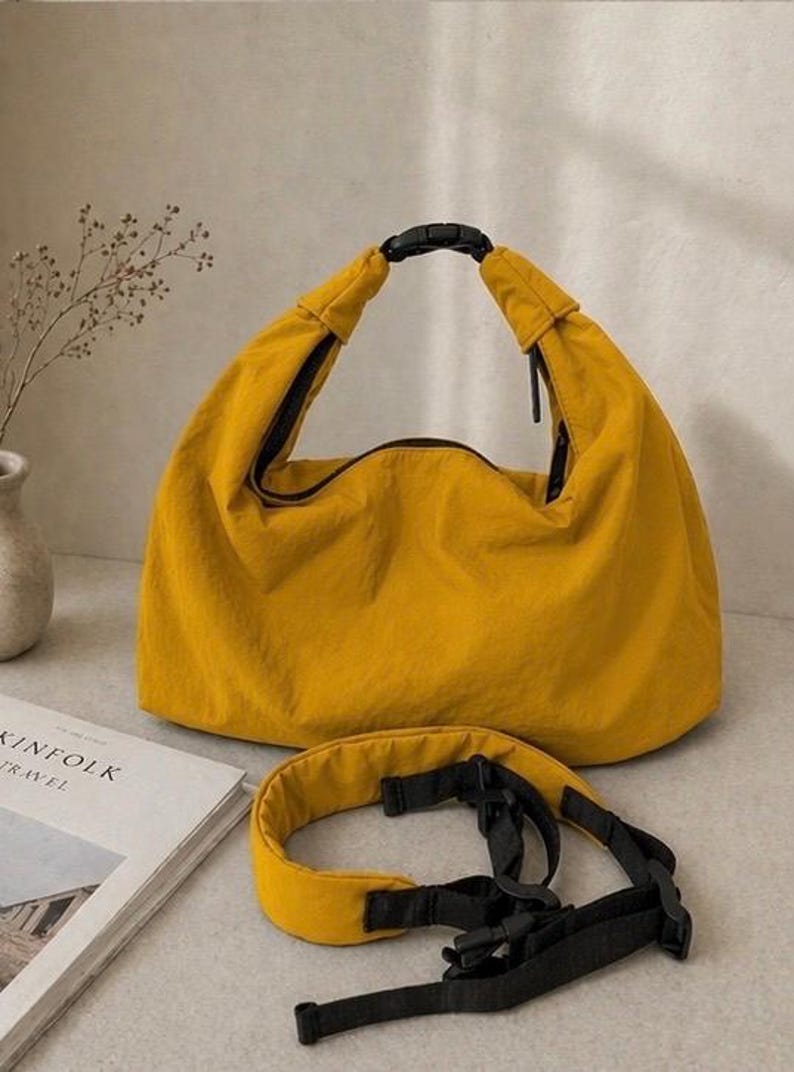 Bolso hobo de nailon, bolso de mano, resistente al agua, convertible en bandolera, correa ajustable, estilo minimalista para hombres y mujeres. imagen 6