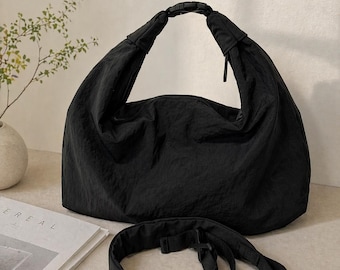 Hobo en nylon, sac à main, résistant à l'eau, bandoulière convertible, bandoulière réglable, style minimaliste pour homme et femme