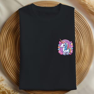 Glitter Unicorn Shirt, Magical Unicorn Pocket Print T-shirt,Unicorn Birthday T-shirt.Unicorn Flower Frame T-shirt,Perfect for Unicorn Lovers