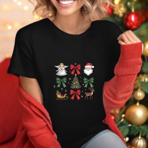 Christmas Icons T-shirt, Santa, Angel, Tree Reindeer T-shirt, Merry Christmas T-shirt, Festive Christmas Design Tee, Holiday Spirit Tee