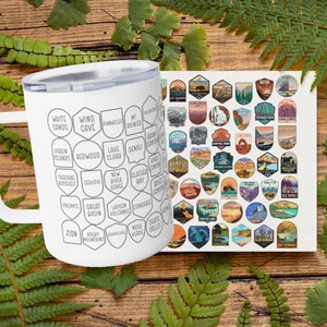 National Parks Checklist Coffee Mug, Insulated Cup With Stickers, Travel Tracker Mug, Gift For Travelers