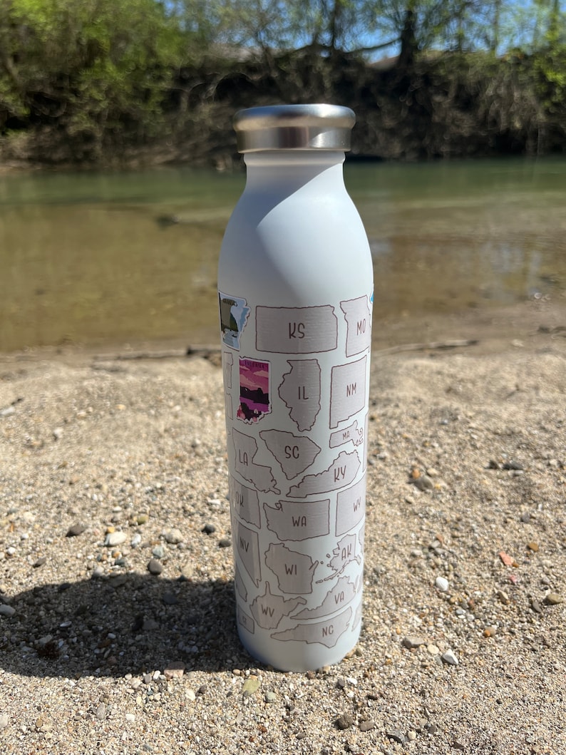 United States Bucket List Water Bottle With Stickers Travel Etsy