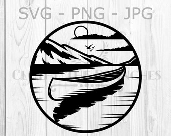 Canoe Lake Circle, Mountain Graphic, svg, png, jpg, Lake Life Kayak