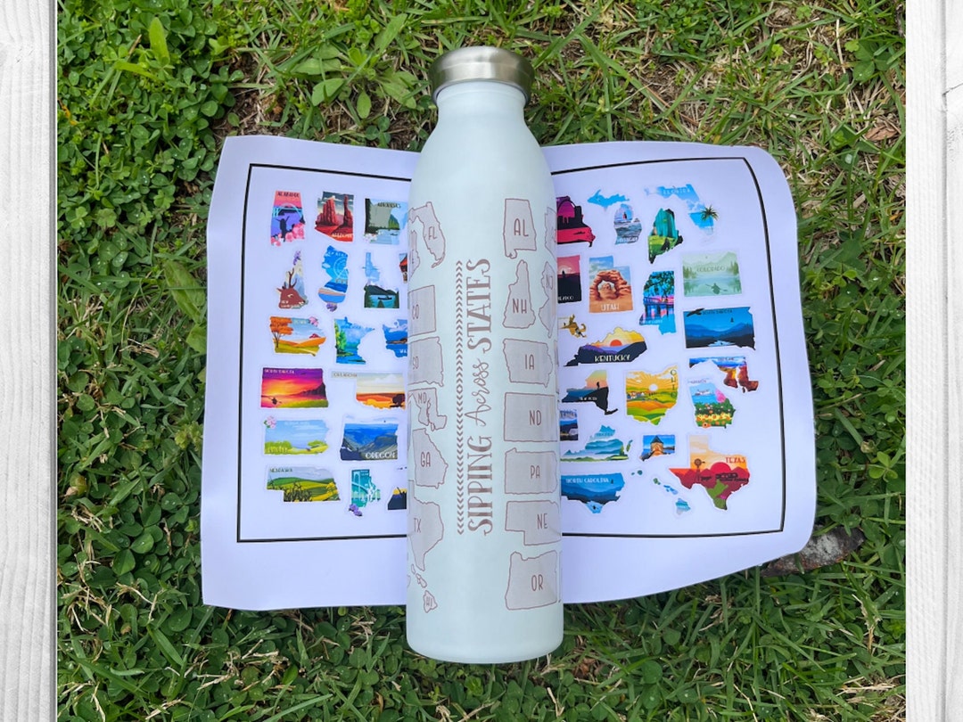 United States Bucket List Water Bottle With Stickers Travel Etsy
