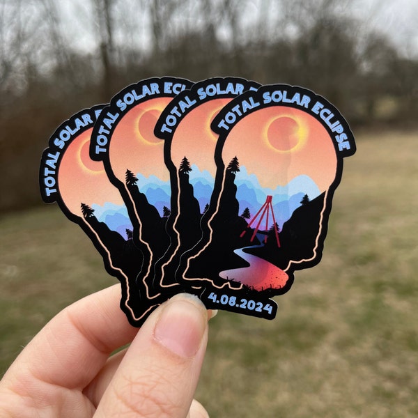 Total Solar Eclipse Columbus Indiana Stickers, Set of 4 Sunset Landscape Die Cut Stickers