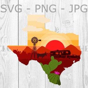 Texas Landscape Camping Rv, Digital SVG, PNG, JPG, Trailer Nature Graphic