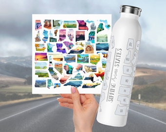 United States Checklist Water Bottle With Stickers, Travel Tracker Mug Map, 50 States Tumbler, Gift For Travelers, Buckets List