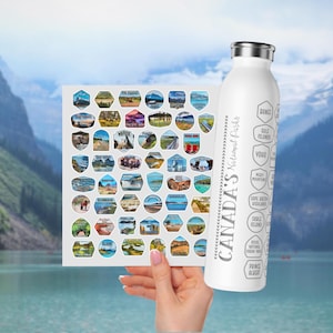 Suivi de bouteille d'eau de liste de contrôle des parcs nationaux du Canada avec des autocollants, tasse de voyage du Canada, gobelet de carte, cadeau pour les voyageurs