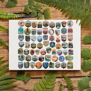 National Parks Mini Sticker Sheet, Water Resistant Vinyl Bucket List Stickers, Water Bottle Adventure Stickers, Gift for Travelers
