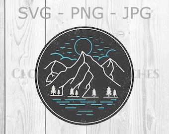 Mountains Lake Circle Svg, Forest Png, Nature Graphic Hiking Sublimation