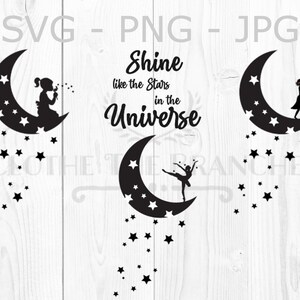 Girl on Moon-bundel, ballerinasterren, wassende maan afbeelding, svg, png, jpg