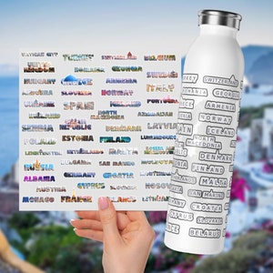 Liste de contrôle de l'Europe avec autocollants pour bouteille d'eau, gobelet carte de voyage pour explorer 50 pays européens, cadeau pour les voyageurs internationaux