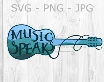 Music Speaks svg, Guitar Mountain Scene png, Colorful Nature, Acoustic Guitar Silhouette Graphic
