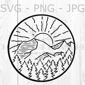 Mountain Sunset Circle Simple Graphic, svg, png, jpg