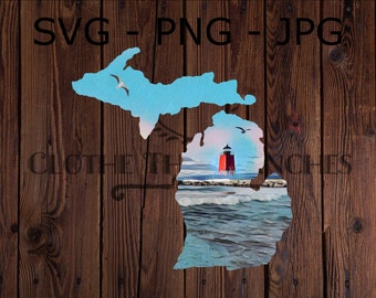 State Michigan Graphic, png, svg, jpg, Lighthouse Lake Sublimation
