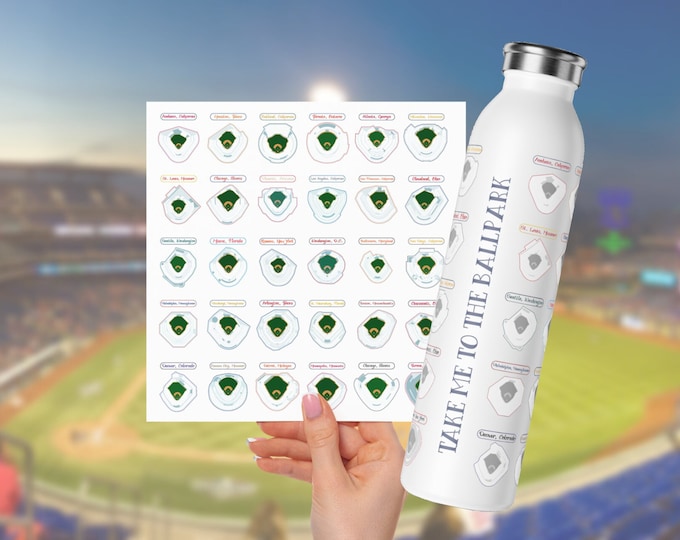 Baseball Stadium Bucket List Water Bottle With Stickers, MLB Diamond Tumbler, Pro Baseball Tracker, Gift for Sports Fan, Unique Gift For Men