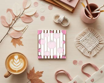 Brown Striped Pink Pumpkin Fall Post-it® Note Pad Gift for Mom, Sister, Friend