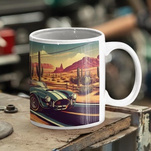 AC Cobra Desert Drive Mug – Classic Car Enthusiast Gift, Vintage Racer Coffee Cup