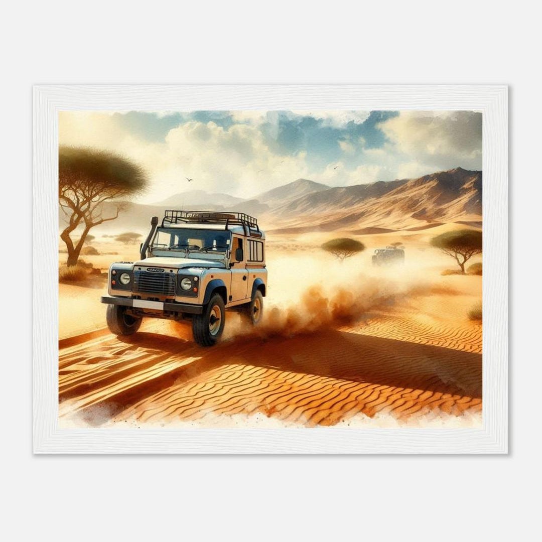 Classic Land Rover Defender Wall Art Framed Matte Print Desert Sunset ...