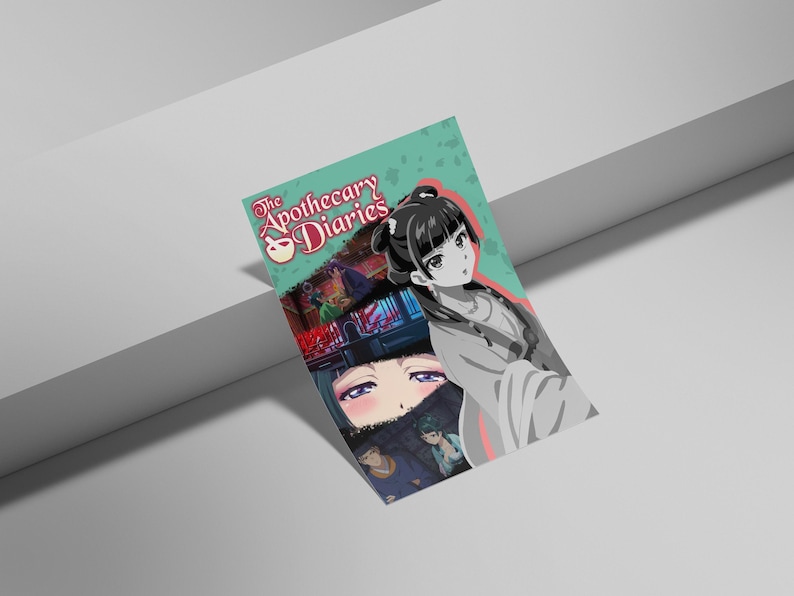 May include: A teal and pink graphic novel cover titled "The Apothecary Diaries" featuring anime-style illustrations. The cover art includes a woman in traditional clothing and other characters.