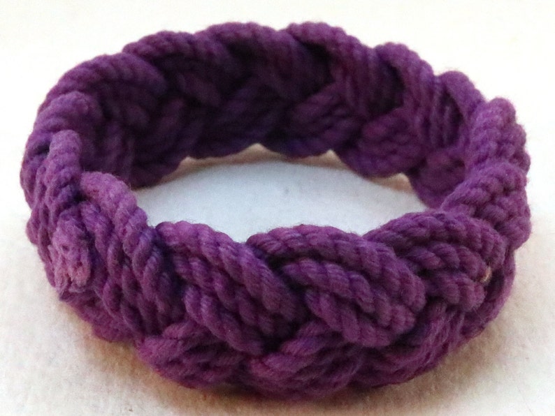three part cotton rope bracelet in purple by WhatKnotShop on ETSY