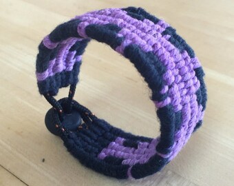 purple black pattern cotton cuff bracelet size S 4304